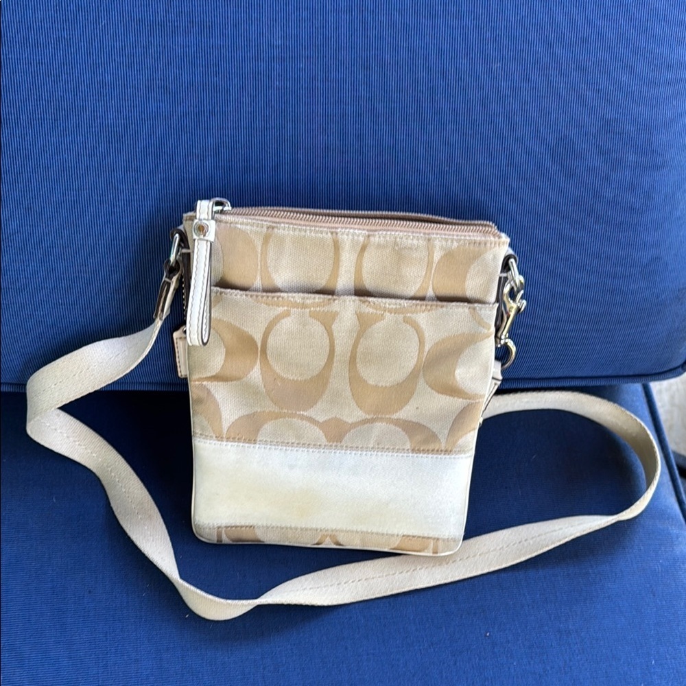Coach Tan and Cream Signature Crossbody Bag